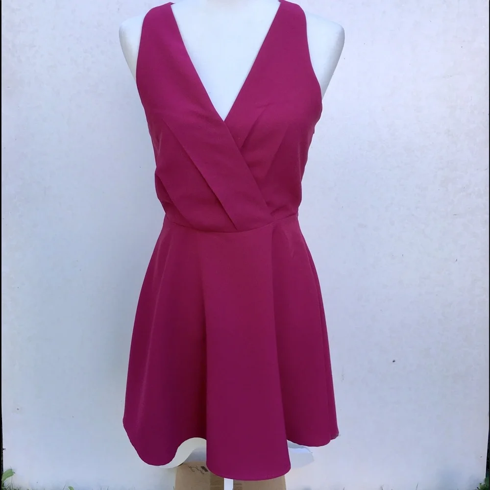 ADELYN RAE FUCSHIA CUTOUT SKATER DRESS